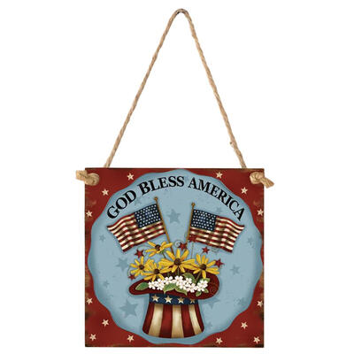 

Wooden Flower Door Sign Board Independence Day Hanging Pendant with Rope