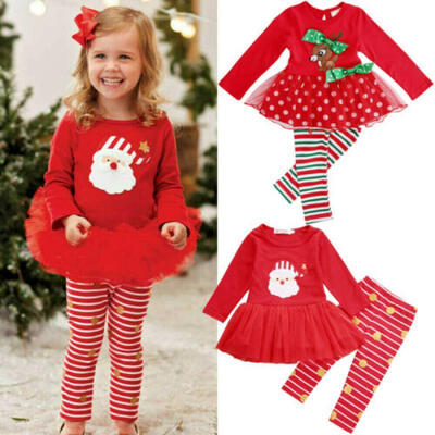 

Toddler Baby Girl Christmas Clothes Lace Tutu Dress Tops T-ShirtPants Outfits