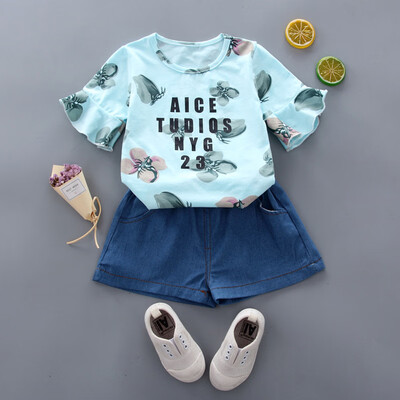 

Kozart Baby Girl Clothes Floral Letter Butterfly Short Sleeve Shorts Two-Piece Set Children Clothes