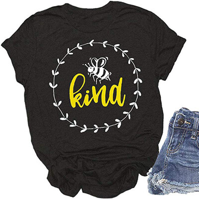 

Tailored Women Short Sleeve Bee Kind Letter Print T-shirt Ladies Blouse