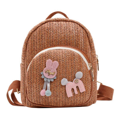 

Cartoon Decor Backpacks Women Straw Shoulder School Bags Girl Knapsack