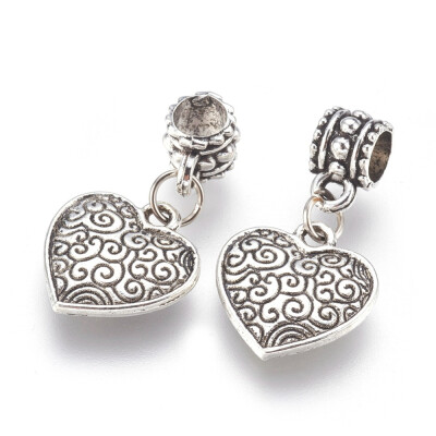 

Tibetan Style Alloy European Dangle Beads Heart Antique Silver 27mm Hole 5mm Pendant 16x15x3mm