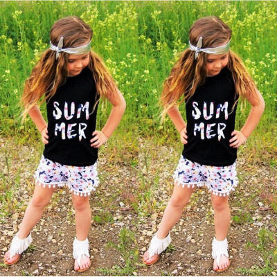 

3PCS Toddler Kids Girls Clothes Sleeveless Tops Short Pants Headband Outfits Set