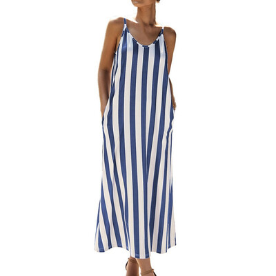 

Summer new striped hanging bandwidth loose V-neck dress