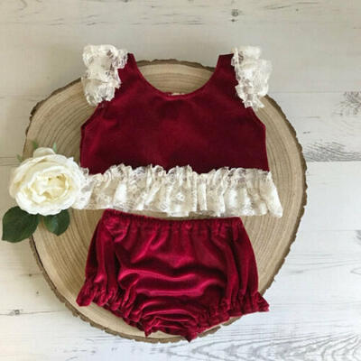 

Newborn Baby Girls Lace Velvet Tops Vest Shorts Briefs Outfits Clothes Set 0-24M