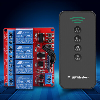 

433MHz 12V 4CH Wireless Remote Control Switch Relay Receiver Module 4-Key RF Transmitter Kit
