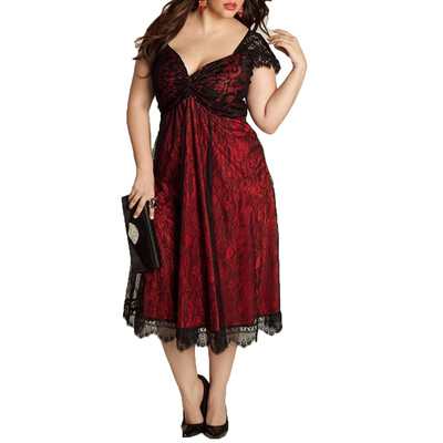 

European&American Large Size Elegant Lace Stitching V-Neck Gothic Dress