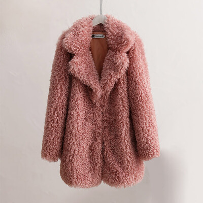 

Roseonmyhand Fashion Women Circle Wool Loose Long Sleeve Turn-Down Collar Warm Plush Coat