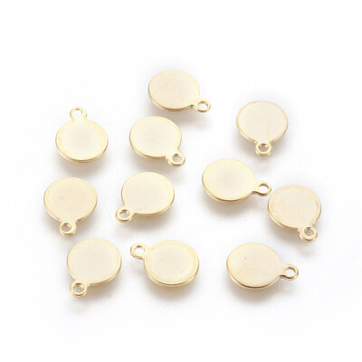 

304 Stainless Steel Charms Flat Round Blank Stamping Tag Golden 105x8x09mm Hole 1mm