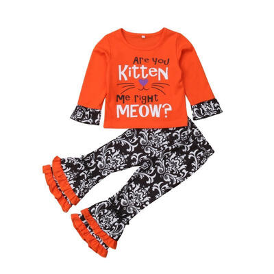 

Toddler Kids Baby Girls Floral Cotton Long Sleeve Top T-shirt Long Pants Ruffles Cute Outfits Clothes 1-5T