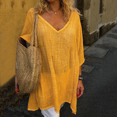 

Starmoon Women Casual Solid 12 Sleeve V-Neck Boho Loose Plus Size Top Blouse