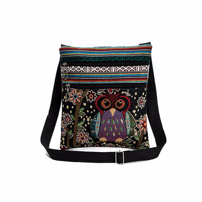 

Ethnic Style Women Messenger Bags Cartoon Owl Embroidered Boho Shoulder Bags Ladies Shoulder Bag Bolsa Postman Package YJ
