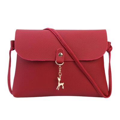 

Solid Color Deer Pendant Shoulder Handbags Women PU Leather Crossbody Bags