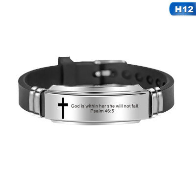 

Religious Cross Jesus Scripture Quote Christian Bible Verse Inspiring Faith Silicone Bracelets for Men Personalize Gift