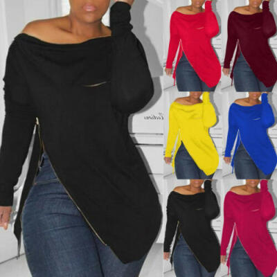 

Women Lantern Sleeve Asymmetrical Shirt Tops Crew Neck Ladies Blouse Jumper Plus