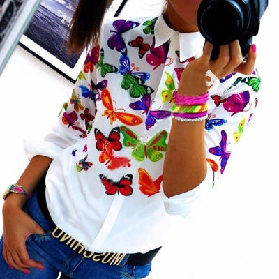 

2018 Fashion Summer Women Casual Chiffon Long Sleeve Ladies Shirt Loose Tops Blouse