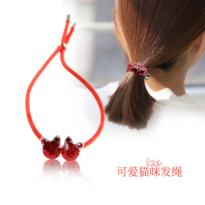 

Youjia UPLUS cute cat crystal age reduction adjustable head rope pomegranate red bracelet hair ring dual-use hair rope hair band Japanese&Korean hair accessories