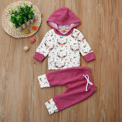 

Newborn Infant Baby Boy Girl Deer Hooded TopsPants 2Pcs Outfits Clothes Set