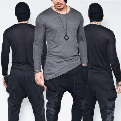 

Fashion Men´s Long T-shirt Dark Grey Black O neck Cotton