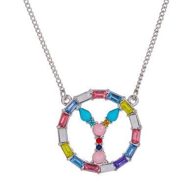 

Multicolor fashion Silver charm 26 Alphabet Round pendant necklace pave zircon initial letter necklaces Couple Name necklace