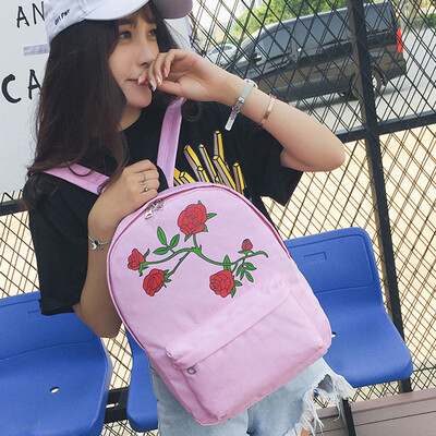 

Tailored Women Girls Canvas Rose Flowers Preppy Style School Bag Travel Backpack Bag BU