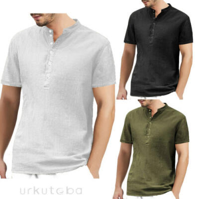 

Hot Mens Short Sleeve T-Shirt Casual Tops Cotton&Linen Shirts 3 Colour -3XL