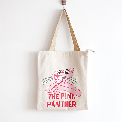 

Canvas bag with zip Tuition Bag Shopping Bag Simple Bag pink leopard shoulder bag Pink Panther