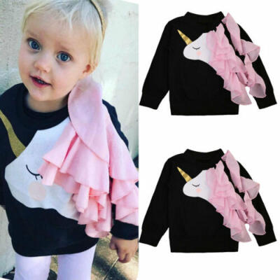 

UK Toddler Baby Girls Long Sleeve Unicorn Ruffle Tops Sweatshirts Clothes Stock