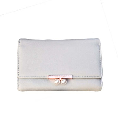 

Women Solid Color Faux Pearl Trifold Wallet Faux Leather Purse Card Cash Holder