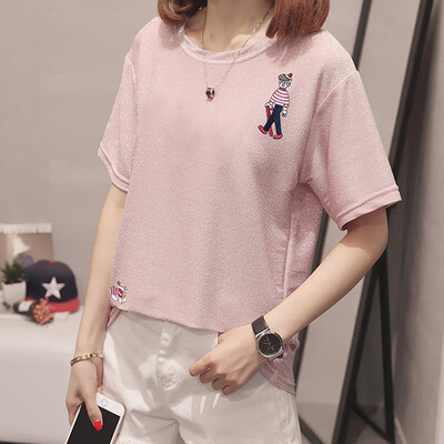 

JOY OF JOY Jingdong Womens 2019 New Korean Ins Loose Bright Silk T-Shirt Womens Short Sleeve Summer Bottoming Shirt T-Shirt Top JWTD191765 Pink