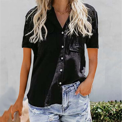 

Starmoon Womens Loose Button Short Sleeve Shirt Cotton Ladies Casual Tops T-Shirt Blouse