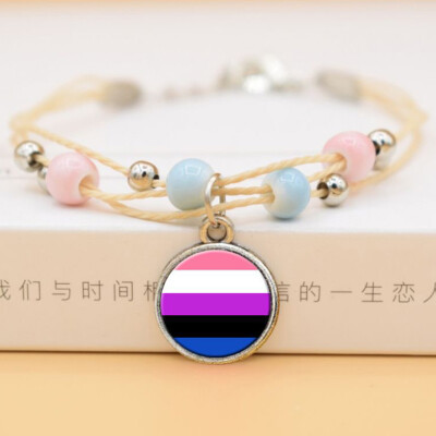 

New Hand Make Bead Cross Gay Pride Rainbow Ceramics Pendent Bracelet Jewelry