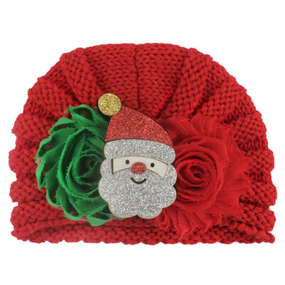 

2020 New Christmas Children Beanie Hat Headwear Baby Shabby Flower Bonding Turbans Cap Creative Cartoon