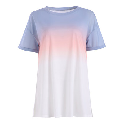 

Womens Tops Round Neck T-Shirt Gradient Short Sleeve Loose Casual Tee Shirts