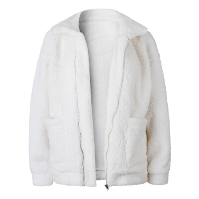 

Fashion Woman Fake Fur Coat Loose Long Sleeve Warm Fleece Basic Jacket Outwear