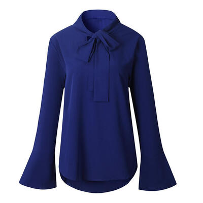 

Women Bow Tie Neck Long Sleeve Chiffon Blouse Casual Office Work Shirt Tops