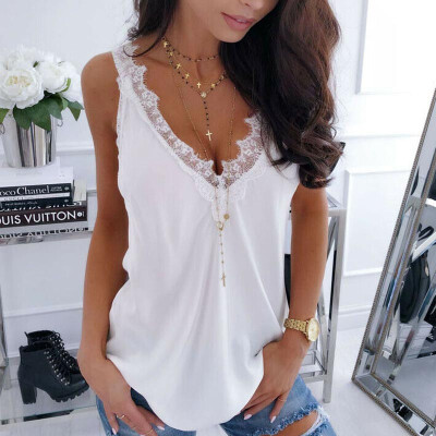 

Sleeveless Tank Women Singlet Lace Tops Vest Beach Summer Deep V-Neck Sexy