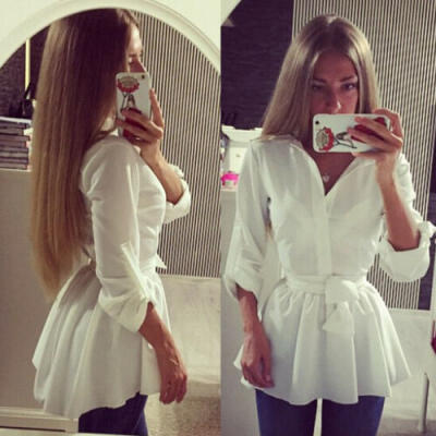 

UK Stock Women Spring Collared Button OL Shirt Casual Top Blouse Lady MIni Dress