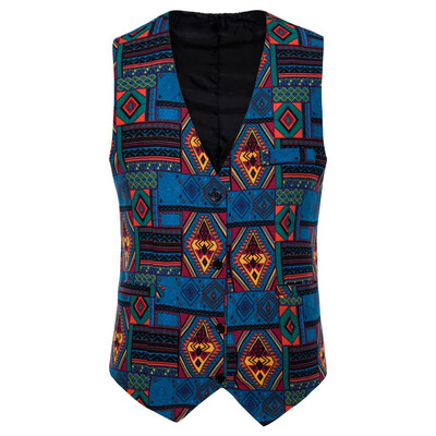 

Toponeto Men Autumn Winter Folk-Custom Button Printed Waistcoat Vest Top Blouse