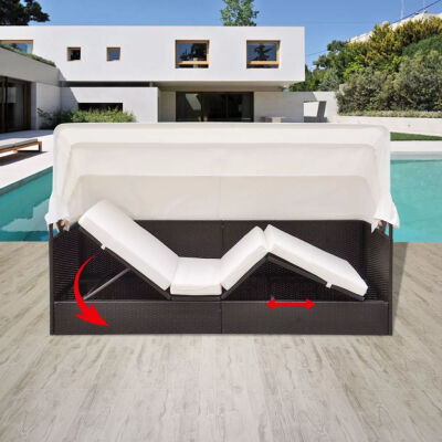 

Outdoor Sofa with Canopy Poly Rattan Brown