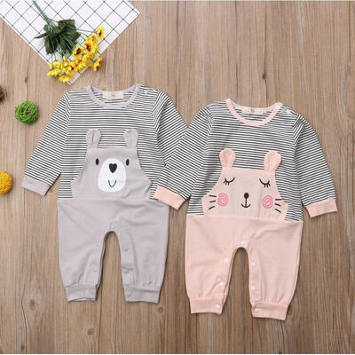 

Newborn Baby Boy Girl Cartoon Cotton Stripe Romper Jumpsuit Outfits Clothes