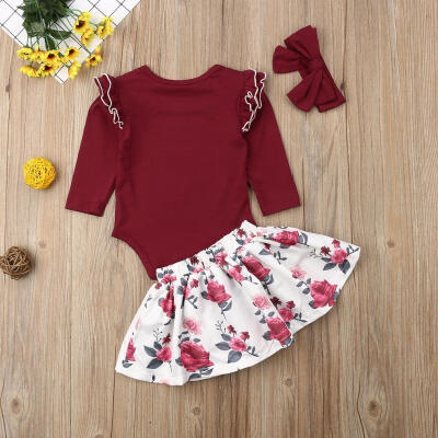 

Kid Baby Girls Red Romper Bodysuit Playsuit Floral Tutu Skirt Headband Outfit Set