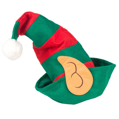 

New Non-Woven Christmas One Size Fits Most Christmas Caps Xmas Hat Elf Hat Red And Green Striped With White Pom Pom And Elf Ears