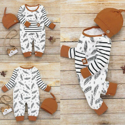 

US Newborn Kids Baby Girl Boy Feather Romper Jumpsuit Home Outfit Autumn Clothes