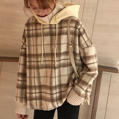 

Tailored Fashion Women Autumn Hooded Cap Fake Two Piece Top Sweatshirt Long Sleeve Blouse