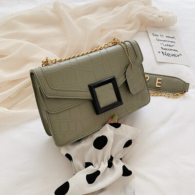 

Bag female new fashion letter chain shoulder diagonal cross bag wild stone pattern small square bag