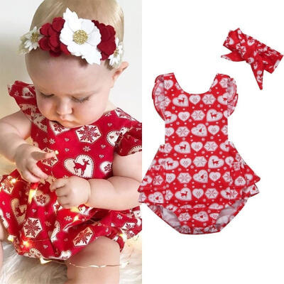 

2Pcs Newborn Infant Baby Girl Romper Bodysuit Headband Christmas Clothes Outfits