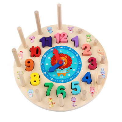 

Wooden Building Blocks Rainbow Digital Clock Alarm Children Educational Toys