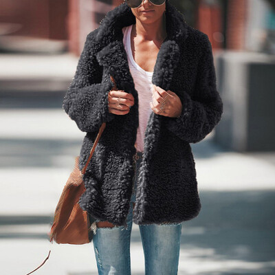

Winter Women Lapel Fluff Warm Short Trench Coat Jacket Overcoat Fashion Outwear
