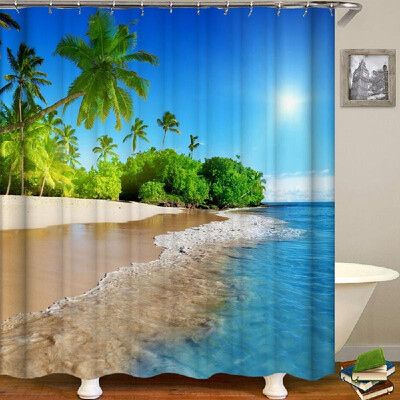 

Shower Curtain Seaside Scenery Printed Blackout Curtains Waterproof Mildew-proof Bathroom Curtain 71"x71